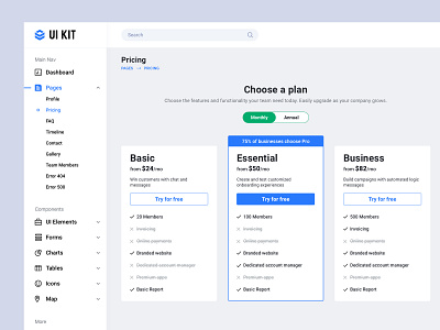 Pricing design in dashboard