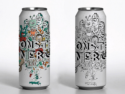 Monster Energy Cans black and white cans illustration ink product typography