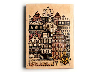 Midnight in Frankfurt illustration notebook print wood