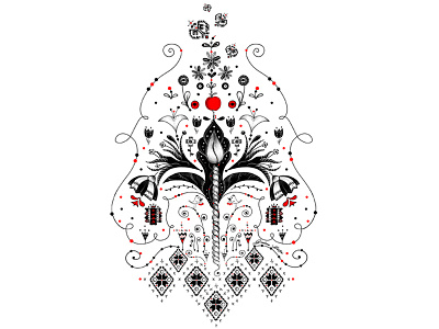 Garden of Heaven black and white illustration ink motifs pattern red