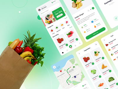 Grocery IOS App appdesign branding farmers food grocery grocery app illustration ios market natural organic shopping app uiux veegetables