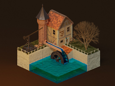 Middle Mill 3d blender illustration modeling