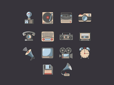 Set of retro icons flat icons media retro social