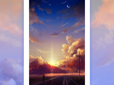 Road 2d art cg cloud digital environments painting sky sunset