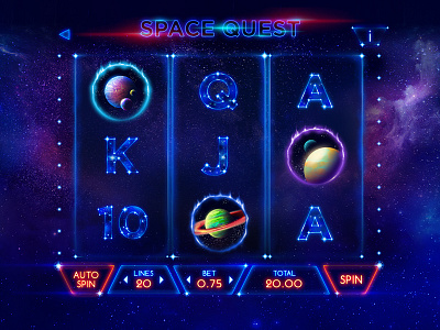 Space. casino game ui illustration online planet sci fi slot space spin stars ux web design