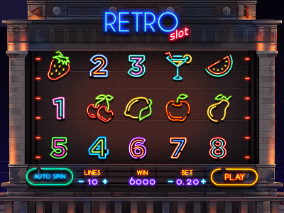 Retro Slot casino cg design fruit game icon interface neon retro slot uiux vintage