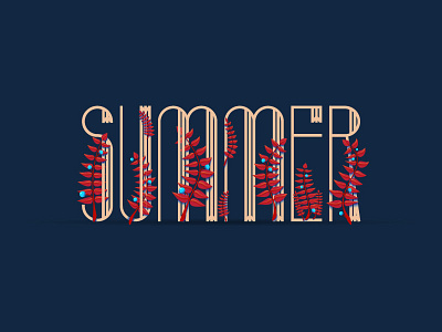 Summer typography branch font leaf lettering letters ribbon summer typography