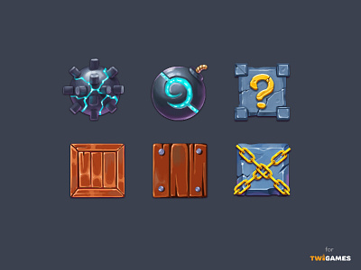 Game icon bomb box design game game art game ui gradient icon illustration logo magic question stone ui wood