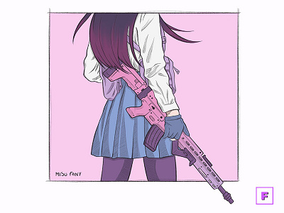 Gun Girl Back aesthetic badass digitalart drawing girl illustration manga mangaart