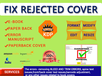 Fix Rejected Book Cover amazon kdp book cover book cover design branding cover design design edit fix error format illustration logo resize