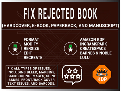 Fix Rejected Book amazon kdp book cover book cover design branding cover design design edit fix error format illustration logo resize