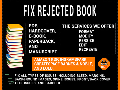 Fix Rejected Book amazon kdp book cover book cover design branding cover design design edit fix error format illustration logo resize