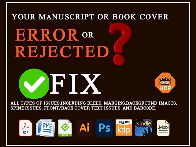 Fix Rejected Book amazon kdp book cover book cover design branding cover design design fix error illustration logo