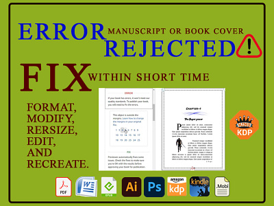 Fix Rejected Book amazon kdp book cover book cover design branding cover design design fix error illustration logo