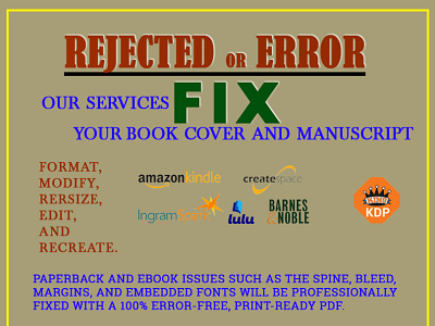 Fix Rejected Book amazon kdp book cover book cover design branding cover design design fix error illustration logo