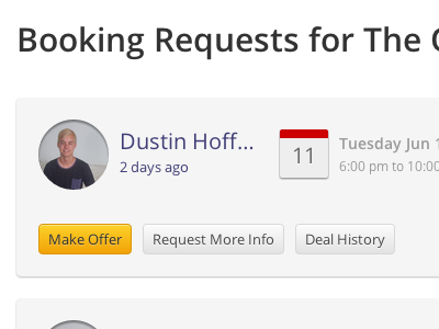 Booking Requests avatar booking buttons calendar offer request