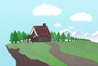 Header book cabin cloud clouds cottage grass hill illustration mountain road sky tree trees wip