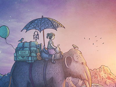 Siri drawing elephant illustration sunset