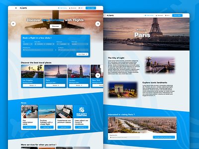 Flight Booking Website Concept | Landing page & Overview page airport beginner concept design figma flight landing page london los angeles new paris plane search travel ui website