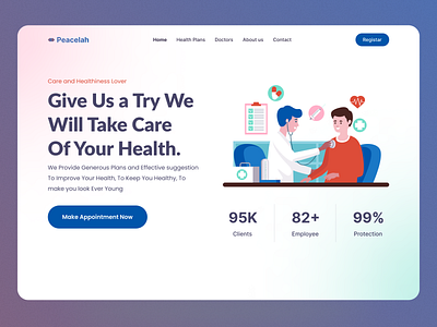 Peacelah- Health Care Website Header Section care website clinic design doctor header health healthcare landing medical website phisician phisiotherapist ui ui design uiux web website