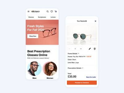 E-commerce glasses web-site brands design ecommerce figma glasses mobile shop ui web website