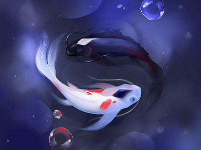 Yin Yang animals design drawing fish illustration koi painting photoshop yin yang