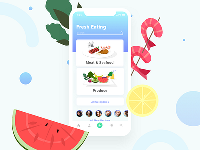 Fresh Eating app cards drawing food illustration ios iphonex mobile nutrition ui user interface