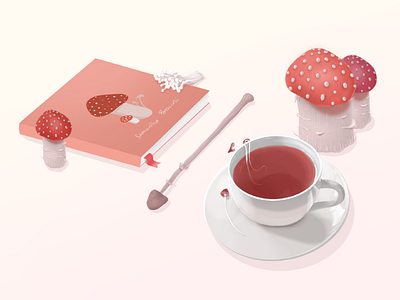 Mushroom Time book cute design desk drawing illustration mushrooms sketch still life tea