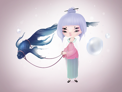 Pet anime bubble drawing fantasy fish girl illustration mystical ocean pet