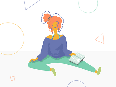 Relax drawing illustration lady pajamas person reading sweats woman yoga
