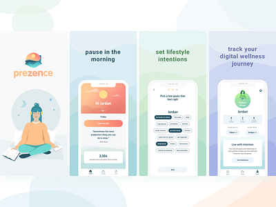 Prezence app app store illustration ios marketing meditation mobile mobile design ui uidesign ux yoga