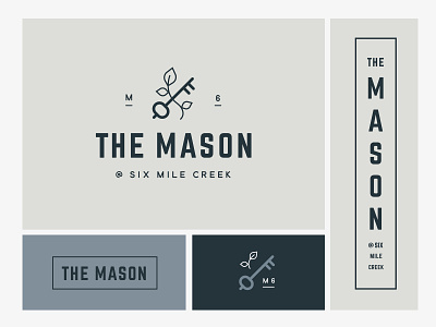 The Mason Logo apartment apt brand icon key leaf logo mason north carolina vertical logo