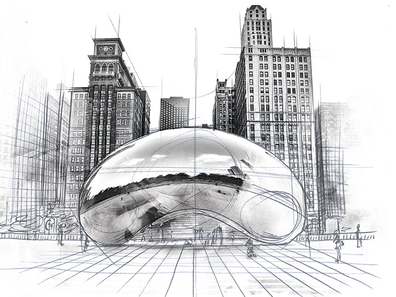 Chicago Illustration "The Bean" by justin cate on Dribbble
