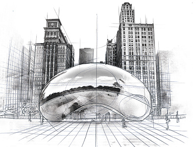 Chicago Illustration "The Bean" chicago cloud gate the bean
