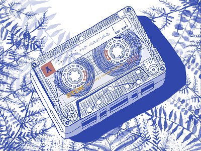 Old Cassette blue illustration leaf music old cassette