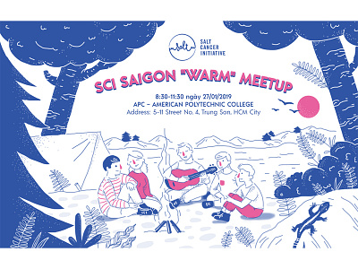 Salt Cancer Initiative Saigon Meetup Invitation blue camp fire fun illustration meetup people picnic