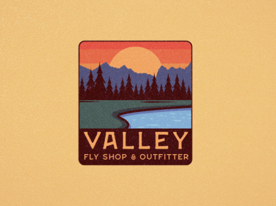 Valley Fly Shop apparel Badge 70s badge badge logo borydesign fiverr fiverr design illustration nature retro sunset vintage