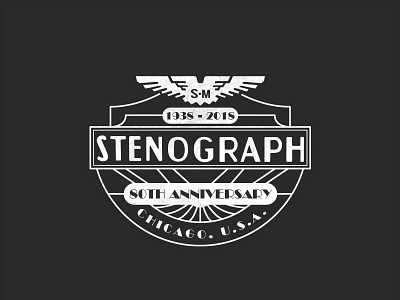 Stenograph badge black chicago retro white wings