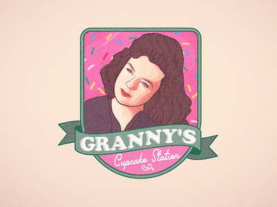 Grannys Cupcake Station badge logo borydesign candy cupcake green illustration pin badge pin up pink retro sweets