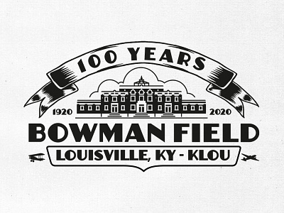 Bowman Field 100 years celebration logo. aircraft airplane airport badge borydesign illustration logo retro vintage