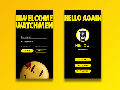 Sign-Up — Daily UI #001 app black bloody dailyui sign up smiley superhero watchmen yellow