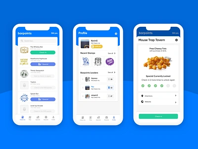 barpoints app bar checkin food leader leaderboard mobile mobile app mobile app design points profile reward rewards stamp stamps
