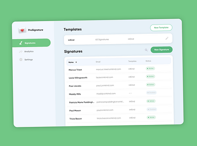 Email Signature Management dashboard email role signtauure ui ux
