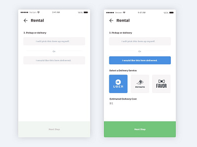 Delivery Options. checkout delivery entry favor postmates rental steps uber ui ux