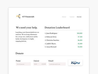 GT Financials donation finance financial leader platform stock ui website