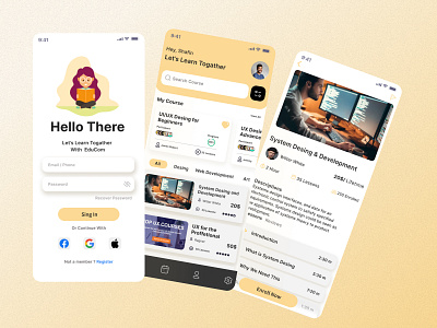 EduCom Online Course Mobile App app ui apps design education education application educom minimal mobile app responsive ui ux