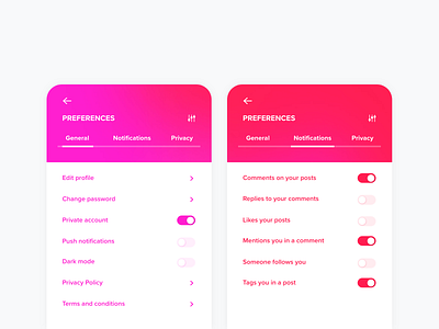 Daily UI #007 • Settings 007 arrow comments daily ui preferences settings tags toggle toggle switch ui ux