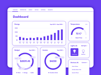 Daily UI #021 • Home Monitoring Dashboard analytics budget dashboard dashboard app energy home income lights monitoring temperature