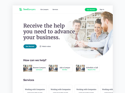 Seedlawyers Landing Page Concept card homepage design landing page startup tiles ui ux web app website