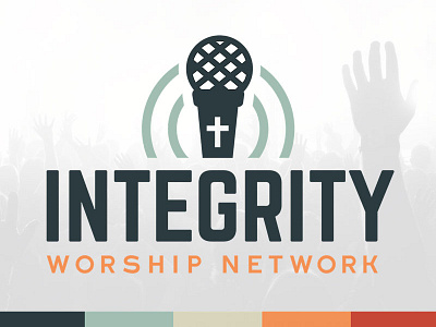 Integrity Worship Network badge branding christian cross identity logo microphone music network sound waves worship